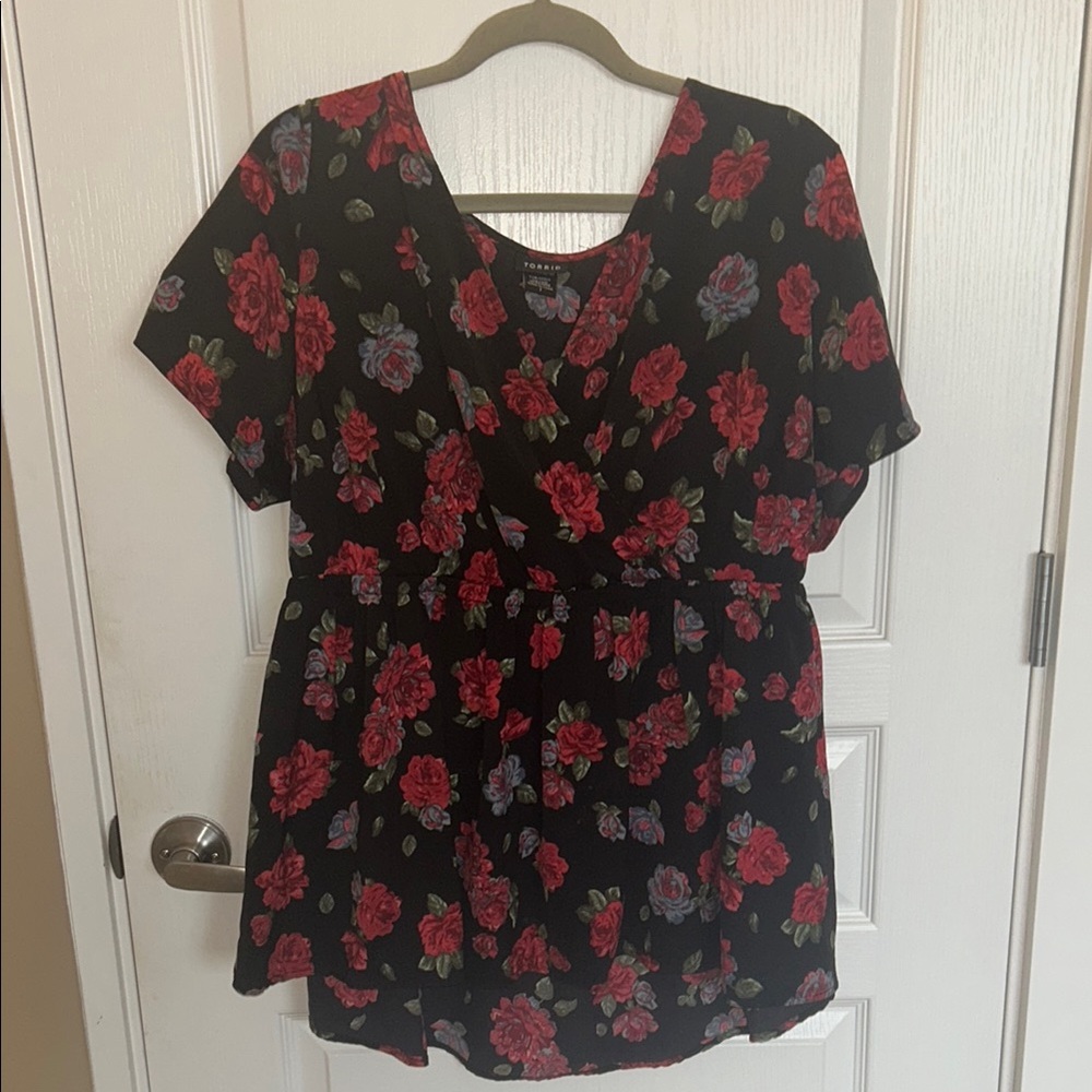 Floral Black and Red Women's Top